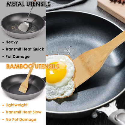 Bamboo Wooden Spoons for Cooking 8Pcs, Wooden Cooking Utensils Sets, Wooden Kitchen Bamboo Utensil Set, Spatula for Cooking, Wood Spatula, Wood Utensils kitchen essentials