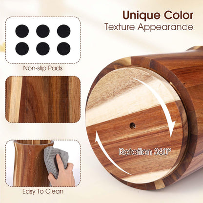 Teenyyou 2 Pcs Wooden Utensil Holder 360° Rotating Kitchen Utensil Holder 7.3" and 5.7" Large Cooking Tool Organizer Crock for Kitchen Countertop Farmhouse Home Decoration