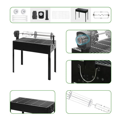 BDL Charcoal Grills Portable Rotisserie Grill Roaster with Motor, BBQ Lamb Skewer Camping Barbecue Grill for Garden Backyard Party Picnic Travel Outdoor Cooking Use