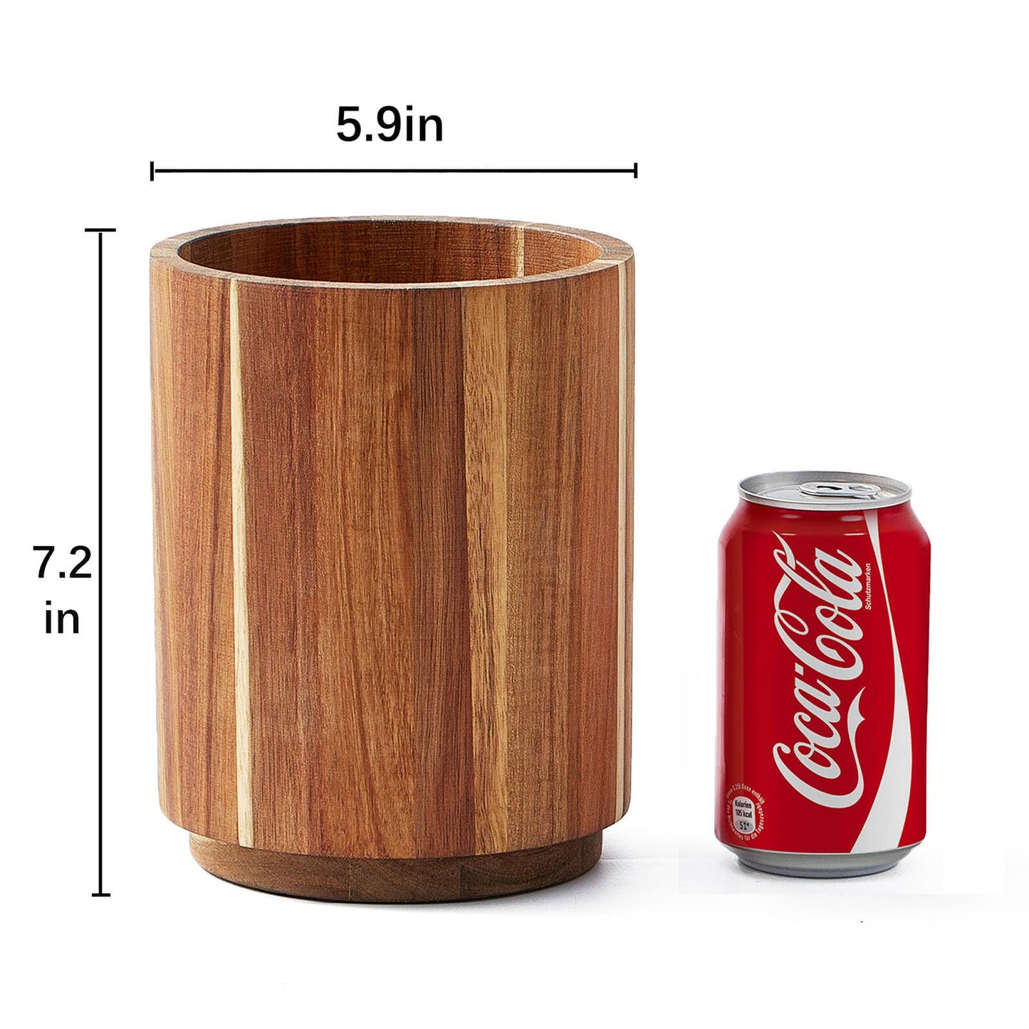 LOHONER Acacia Wood Utensil Holder for Kitchen Counter, 360° Rotating 7.2" Wooden Cooking Utensil Crock for Countertop, Farmhouse Kitchen Decor