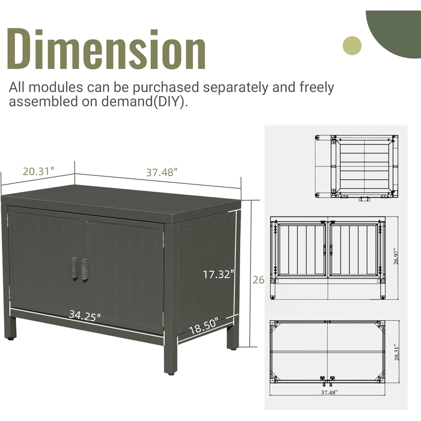 YuanDesign Aluminum Outdoor Kitchen Island with Storage & Grill Prep Table - Freestanding BBQ Cabinet with Protective Cover for Deck, Patio