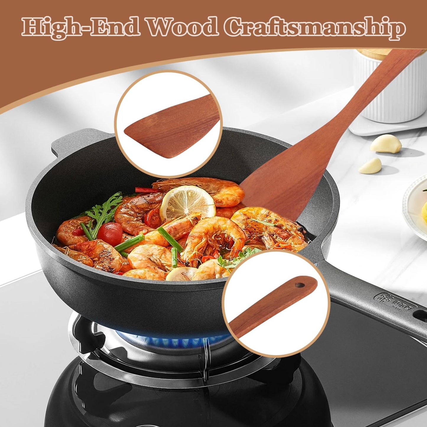 HAOIOKSC 2 Pcs Solid Wood Spatula Set for Nonstick Pans, 12-inch Ergonomic Kitchen Tool with Curved Edge, Handcrafted Utensil for Flipping Eggs Fish Pancakes, Natural Cooking Gift