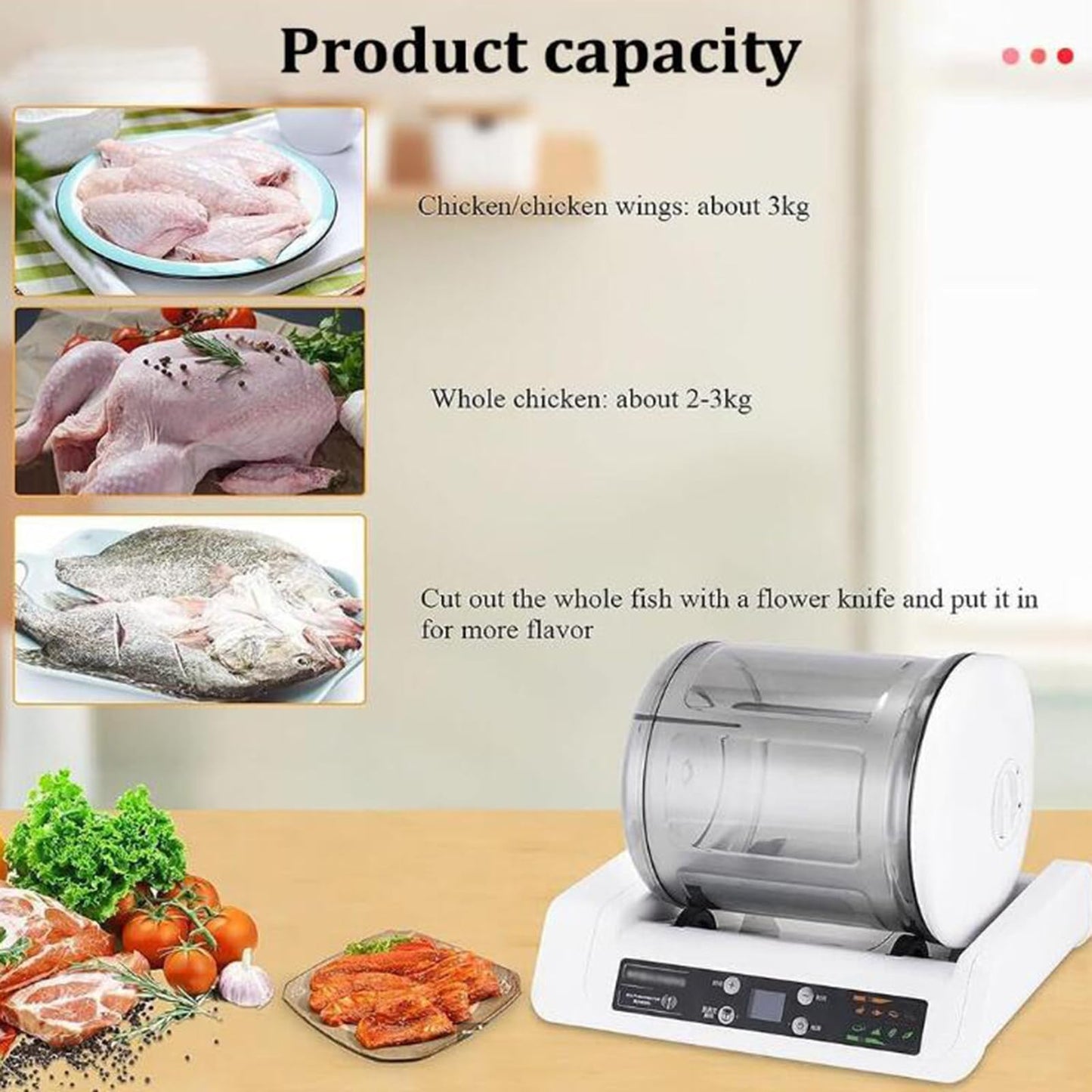NOLLAM Commercial Vacuum Tumbler Marinating Machine for Meat&Vegetable,7l Large Capacity Pickling Barrel & 0-10h Timer Setting,Meat Tumbler Marinator,for Beef Pork Mutton