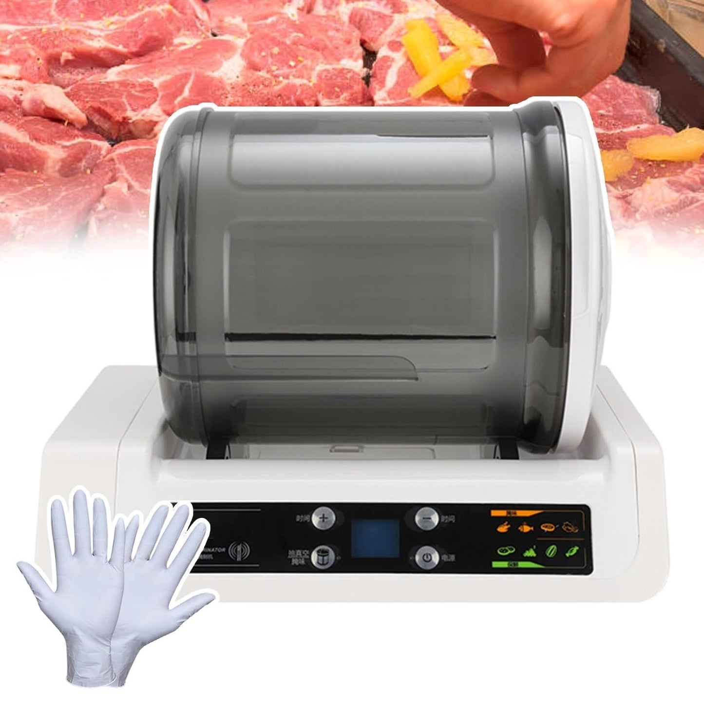 Commercial Meat Tumbler Marinator,Automatic Vacuum Tumbler Marinating Machine, Led Display,Control Panel,with 20 Disposable Gloves