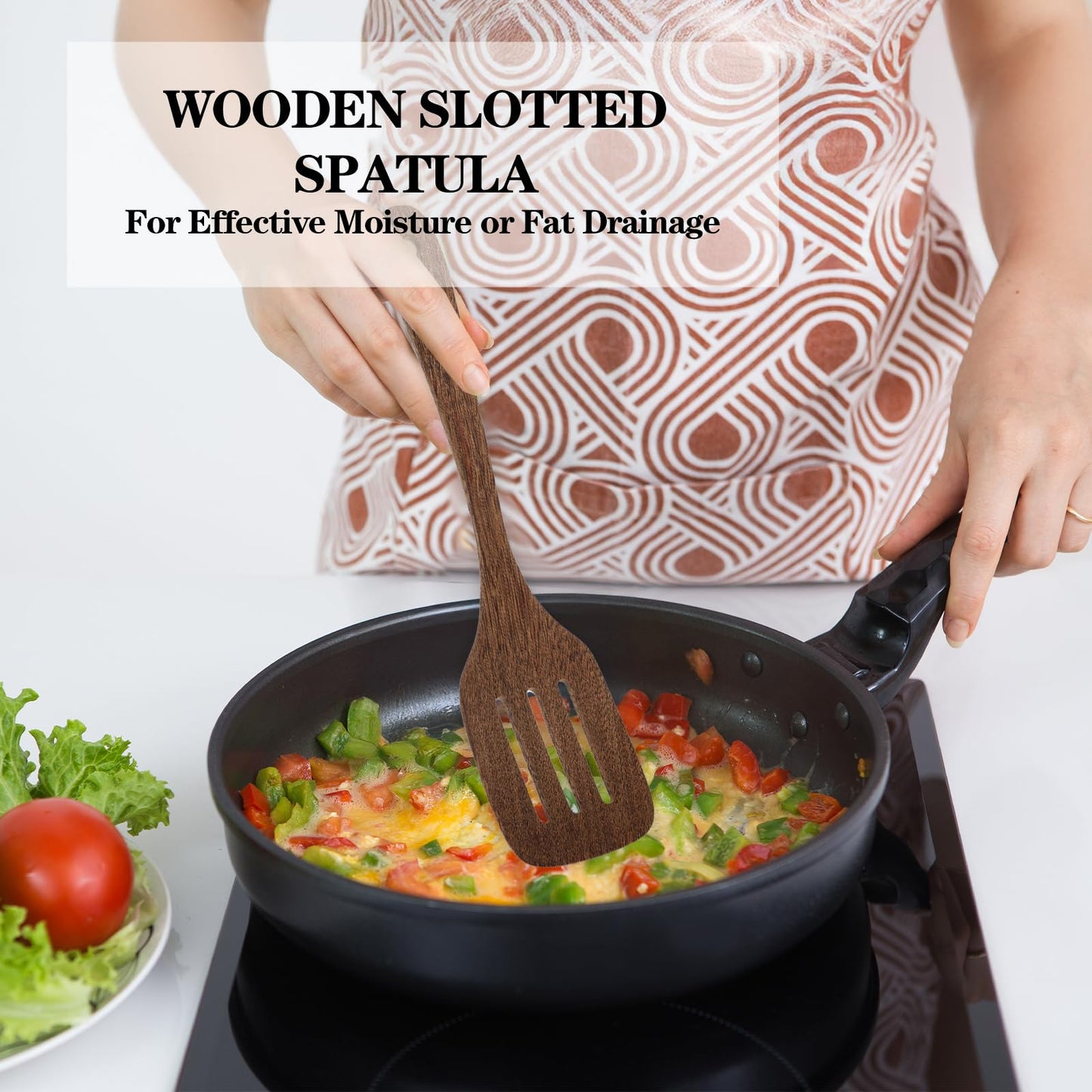 2Pcs Wooden Spatula for Cooking, 12'' Long Handle Nonstick Turner Acacia Natural Teak Wood Flat Spatulas Handmade Non Toxic Cooking Spurtle Utensils for Kitchen Gifts, Cooking Eggs, Fish, Pancakes