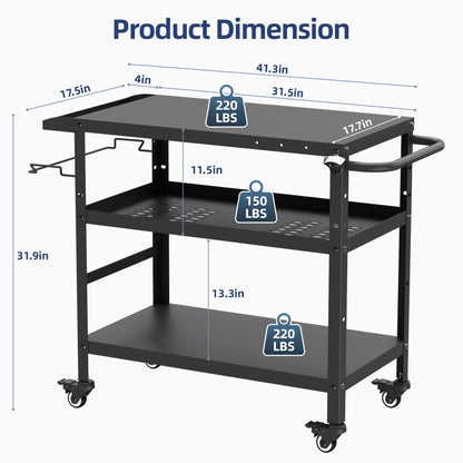 TOLEAD Outdoor Grill Cart, Grill Tables for Outside, Grill Carts Outdoor with Wheels, BBQ Cart Outdoor Prep Table, Pizza Oven Table for Outside, Griddle, Patio