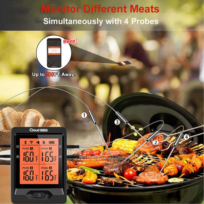500FT Digital Meat Thermometer with Multy Probes Bluetooth Kitchen Thermometer for Smoker Grilling Oven (FS66N)