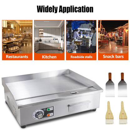 ExGizmo 22" Commercial Electric Griddle,Electric Countertop Flat Top Griddle,110V 1600W Electric Flat Top Grill,Non-Stick Restaurant Teppanyaki Stainless Steel Grill,Adjustable Temperature Control