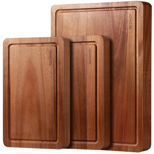 Acacia Wood Cutting Boards for Kitchen, Solid Wooden Cutting Board Set of 3, Charcuterie Board, Large Chopping Board for Meat, Cheese, Fruit, Vegetables