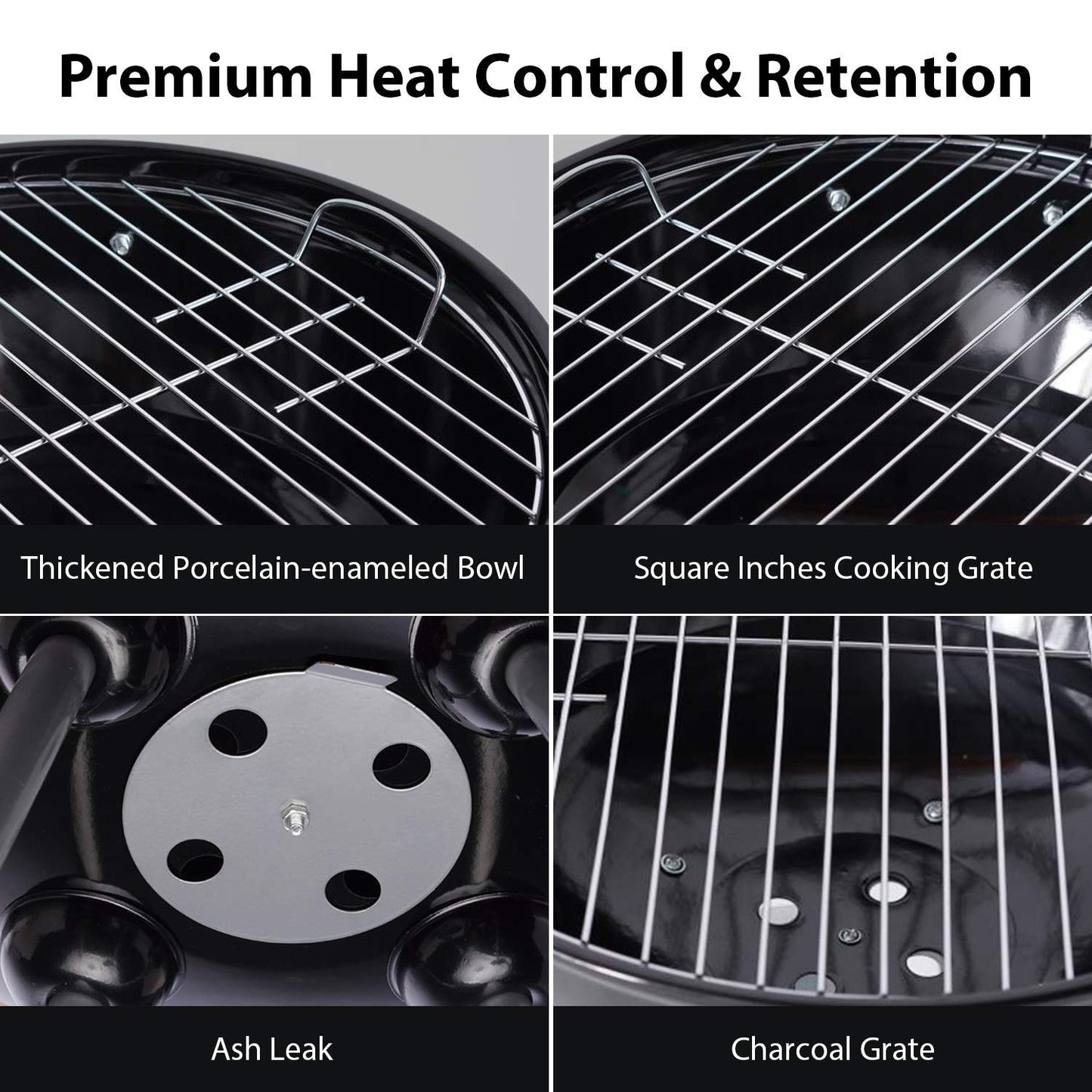 Charcoal Grill 18 inch Barbecue Grill with Waterproof Grill Cover for Outdoor Courtyard Picnic Camping Tailgating BBQ Kettle