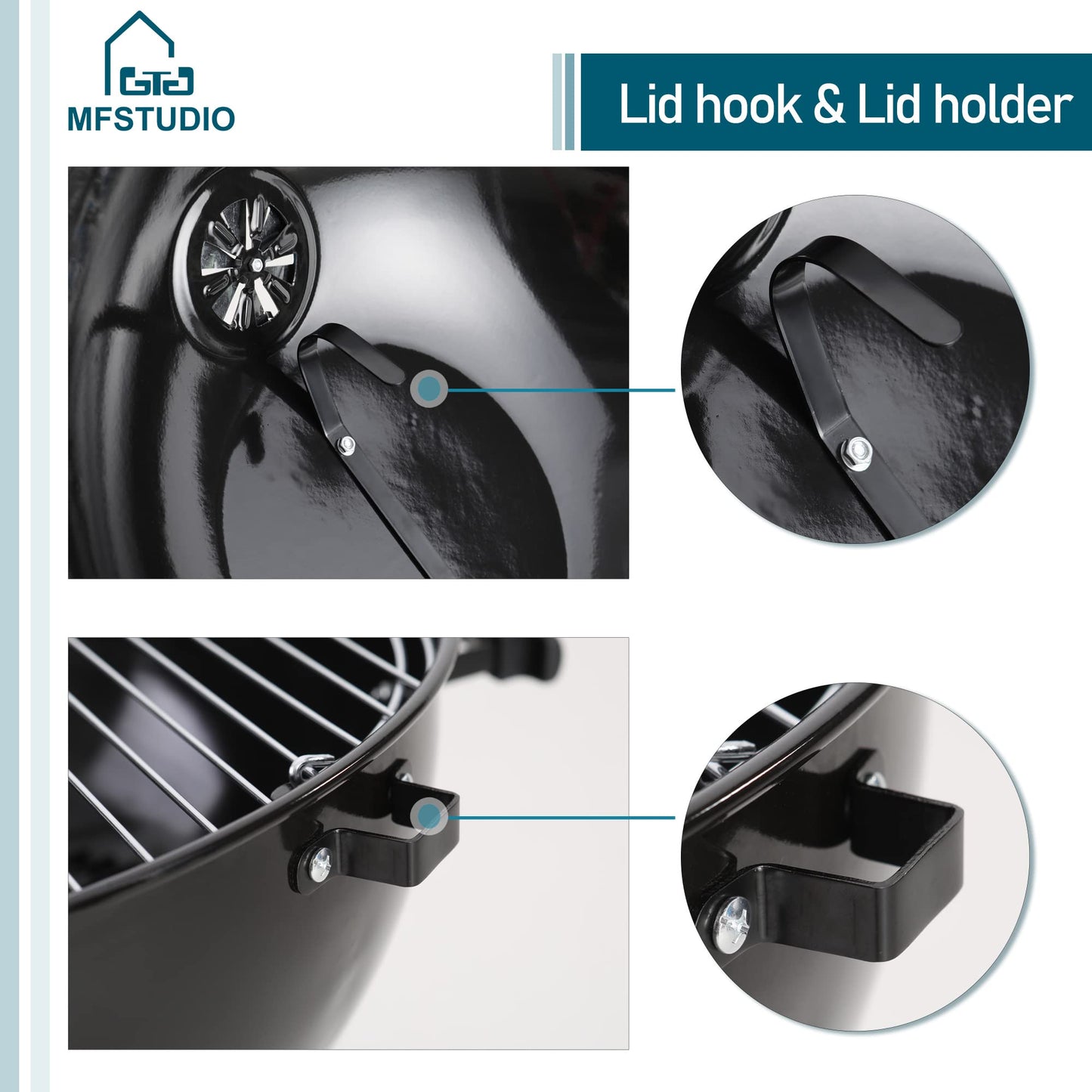 MFSTUDIO 22" Master Kettle Charcoal Grill, Premium Outdoor Barbecue Grill with Thermometers, Porcelain-Enameled Lid & Ash Catcher, Black