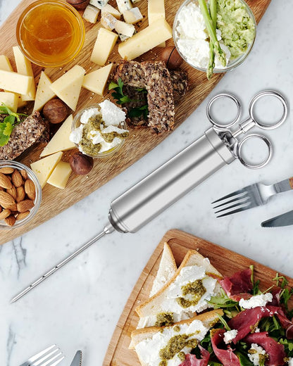 Brigii Meat Injector Syringe, 2oz Turkey Injector Seasoning, 304-Stainless Steel Seasoning Injector with 3 Marinade Needles and 3 Cleaning Brushes for Smoked BBQ Grilling