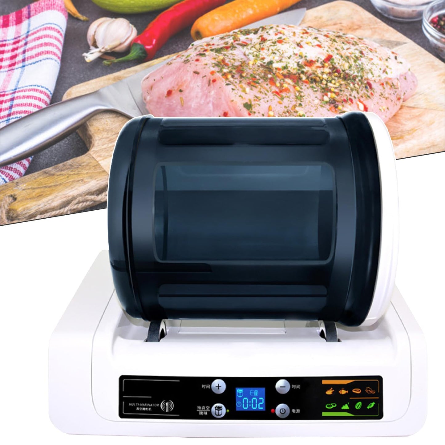 Automatic Vacuum Tumbler Marinating Machine, Meat and Vegetable Tenderizer, 0-10 Hours, One Machine for Multiple Uses, LED Display,110V