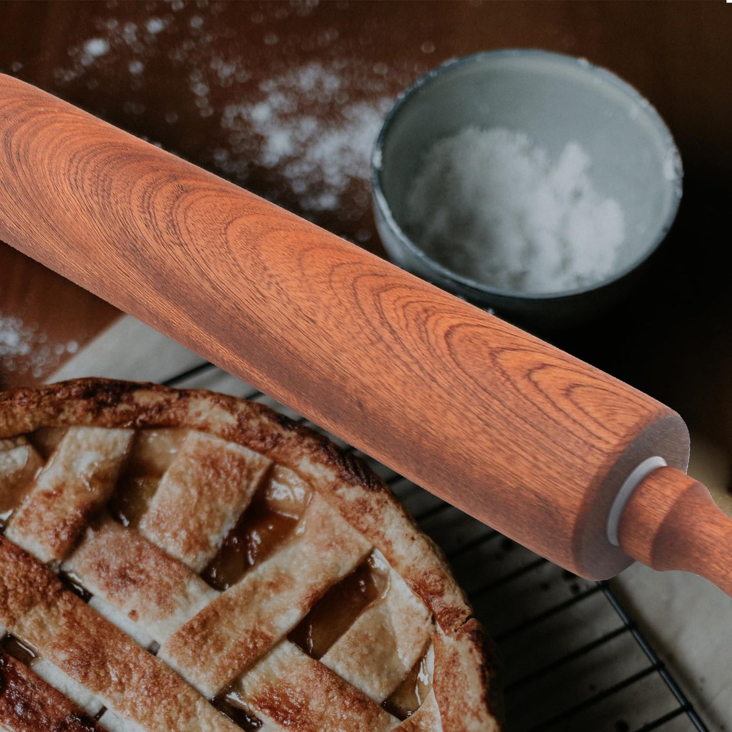 TUSIWIT Classic Sapele Wood Rolling Pin With Handles,Baking Wooden Rolling Pin （17''L x 1.77"W)