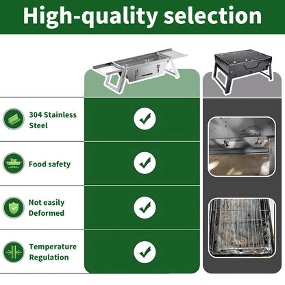 Stainless Steel Grill for Home Indoor Outdoor Camping Charcoal Convenient Folding BBQ Grill Silver Stand