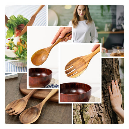 Teak Wooden Spoons 10.2-Inch Pack of 2, Salad Serving Spoons, Wooden Salad Spoon for Cooking, Teak Wood Serving Spoon