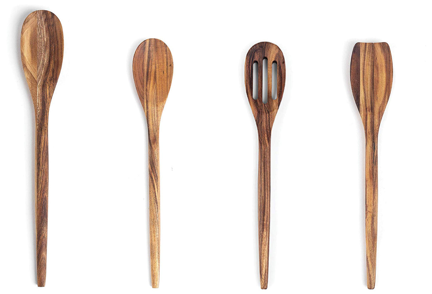 Ironwood Gourmet Acacia Wood Kitchen Utensil Set, Spatula, Slotted, Long and Regular Spoon, 4-Piece, Natural