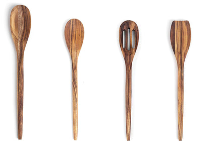 Ironwood Gourmet Acacia Wood Kitchen Utensil Set, Spatula, Slotted, Long and Regular Spoon, 4-Piece, Natural