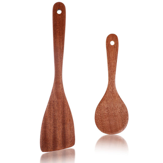 Ouligay 2Pcs Flat Wooden Spatulas for Cooking Wood Spatula, Long Handle Natural Wood Turner Spurtle Wooden Kitchen Cooking Utensils Frying Spatulas for Non-Stick Cookware Pan Wok