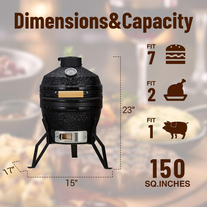 GarveeLife 13-Inch Portable Ceramic Charcoal Grill with Grill Stand, Egg Shaped Ceramic Charcoal Grill w 10.6" Stainless Steel Cooking Grate, Heat Deflectors and Ash Tool for Outdoor Barbecue, Baking