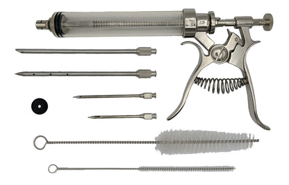 BBQ Smoker Grill Professional Meat Injector Syringe Kit for Smoking with Case, Heat Resistant Non Slip Gloves and Silicone Mop Brush for Turkey Marinade Injection
