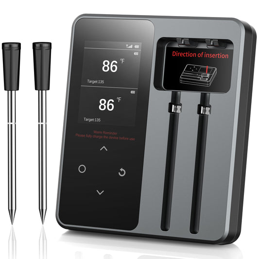 Wireless Meat Thermometer with App Control, 600FT Bluetooth Range, Dual Probes & 6 Sensors, 0.5S Instant Read, LCD Display, IP67 Waterproof Real-Time Monitoring & Smart Alerts for BBQ, Grill, Oven