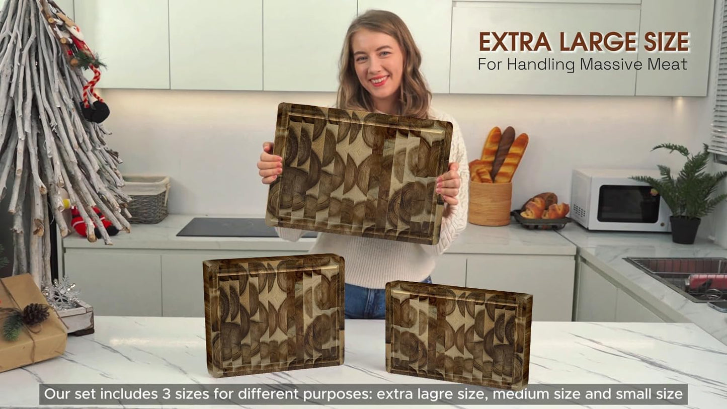 KOLWOVEN Acacia Wood Cutting Boards Set of 3 for Kitchen 1 Inch Thick - Large Wooden Cutting Boards for Chopping Meat, Cheese, Fruits, and Vegetables (17x12, 12x10, 12x7 inch)