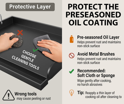 Uniflasy Nonstick Griddle for Gas Grill, Cast Iron Griddle for Outdoor Gas & Charcoal Grills, 25" x16" Nonstick Coating FlatTop Insert Cooking Griddle Pan for Weber Charbroil Camp Chef Grill