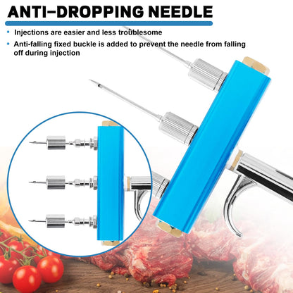 Electric Meat Injector Gun Pump with Hose, Stainless Steel Electric Marinade Injector 50W Meat Syringe Single Gun with 10 Needles for Roast Turkey, Pork, Beef (Three Needle)