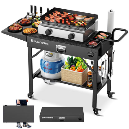 Outdoor Grill Table, Blackstone Griddle Stand, 440lbs Folding Grill Cart, Pizza Oven Table Stand for Onni,Food Prep Table with Wheels for Outdoor BBQ Camp Ninja Woodfire Grill Stand, 31" W x 17" D