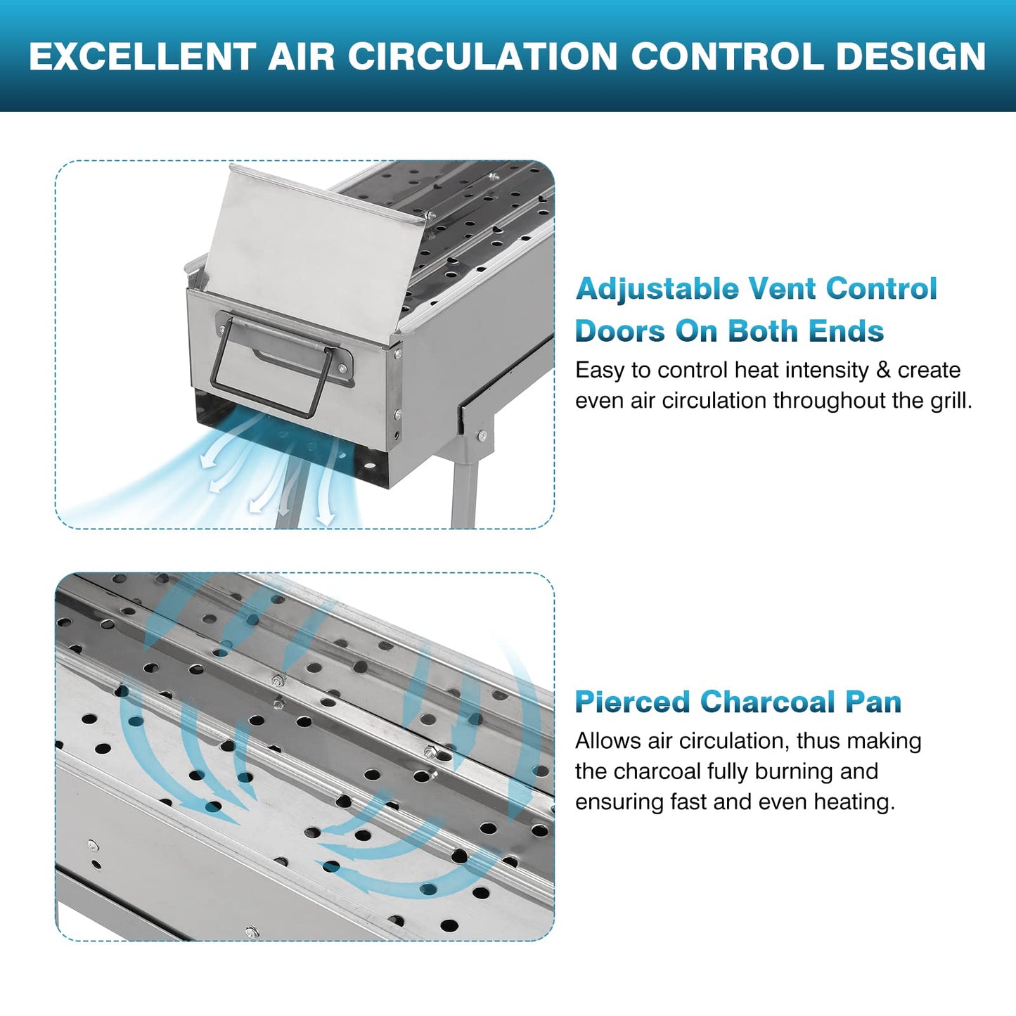 IRONWALLS Portable Charcoal Grills, L 32” x W 8” x H 31” Stainless Steel Folding Yakitori Grill with 25PCS 15” Kebab Skewers for Backyard Barbecue Outdoor Cooking Camping Hiking Picnic
