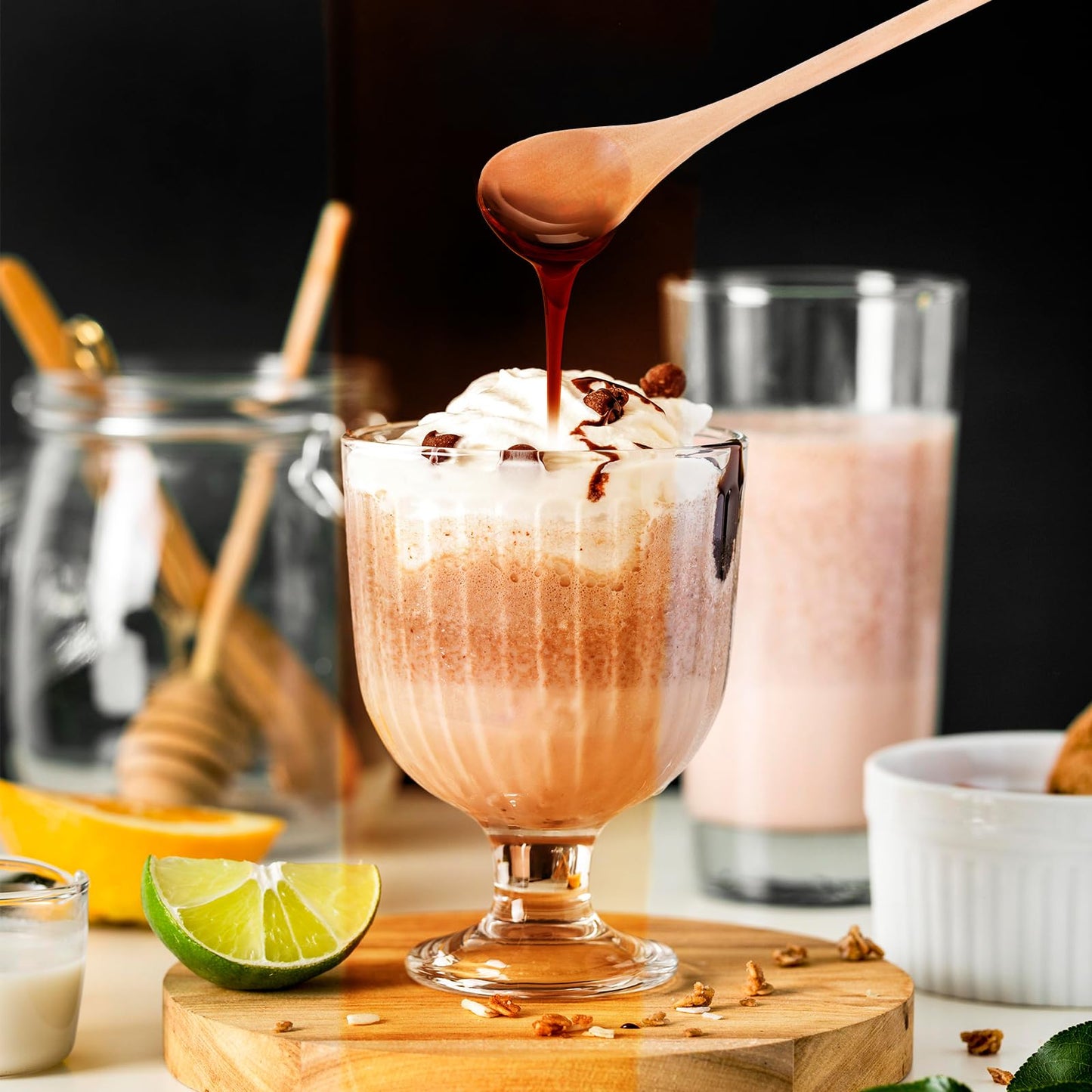 Gjinxi 2Pcs Natural Wood Long Handle Spoons, Wooden Tasting Spoon, Birch Handcraft from Teak, Mixing Honey Spoon for Coffee, Tea, Milkshake Kitchen Stirring