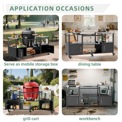 KEIKI Outdoor Grill Table for Big Green Egg Style BBQ, Metal Grill Cart with Storage Box, Compatible with up to Large Green Egg, Kamado Joe Jr