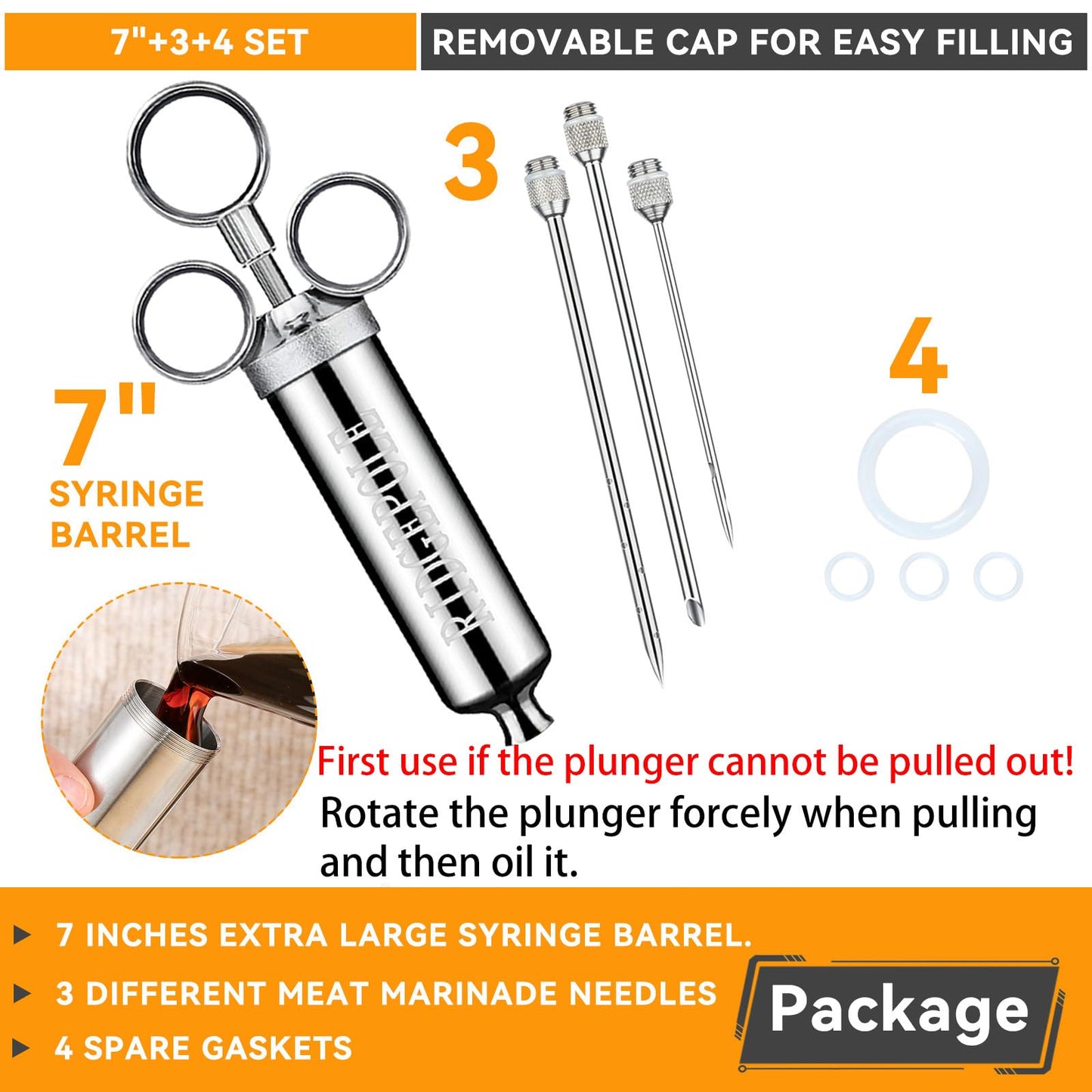 RIDGEPOLE Meat Injector, Marinade Injector with 3 Marinade Needles,Seasoning Injector, Turkey Injector Syringe，2-OZ Large Capacity, All Stainless Steel 2024 UPDATE