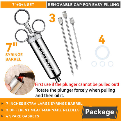 RIDGEPOLE Meat Injector, Marinade Injector with 3 Marinade Needles,Seasoning Injector, Turkey Injector Syringe，2-OZ Large Capacity, All Stainless Steel 2024 UPDATE