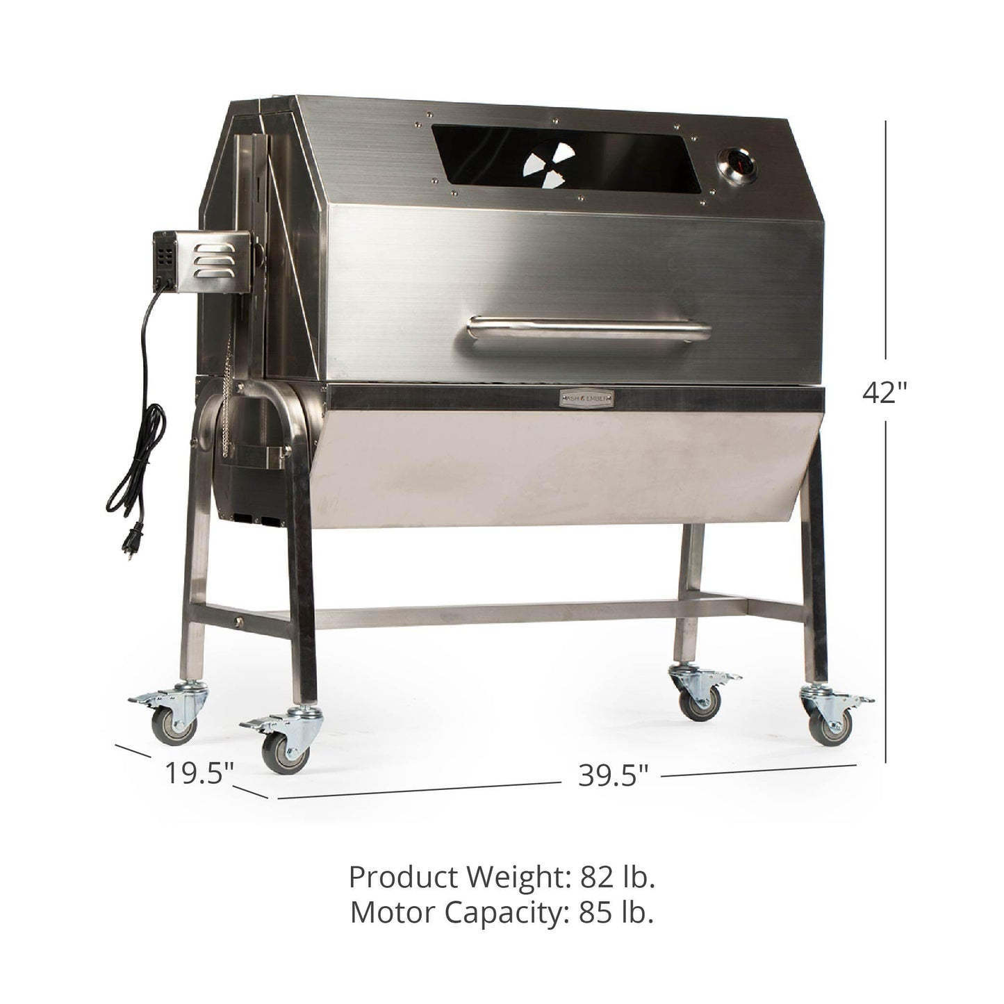 Titan Great Outdoors 13W Stainless Steel Rotisserie Grill Roaster with Glass Hood 85 LB Capacity