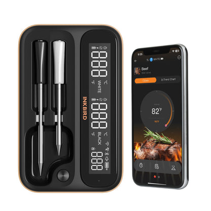 5GHz & 2.4GHz WiFi Wireless Meat Thermometer, Inkbird WiFi & Bluetooth Thermometer with 2 Size-Coded Probes and Unlimited Range,Bluetooth 5.4 Meat Thermometer with 360° Readable LCD-Enhanced Booster