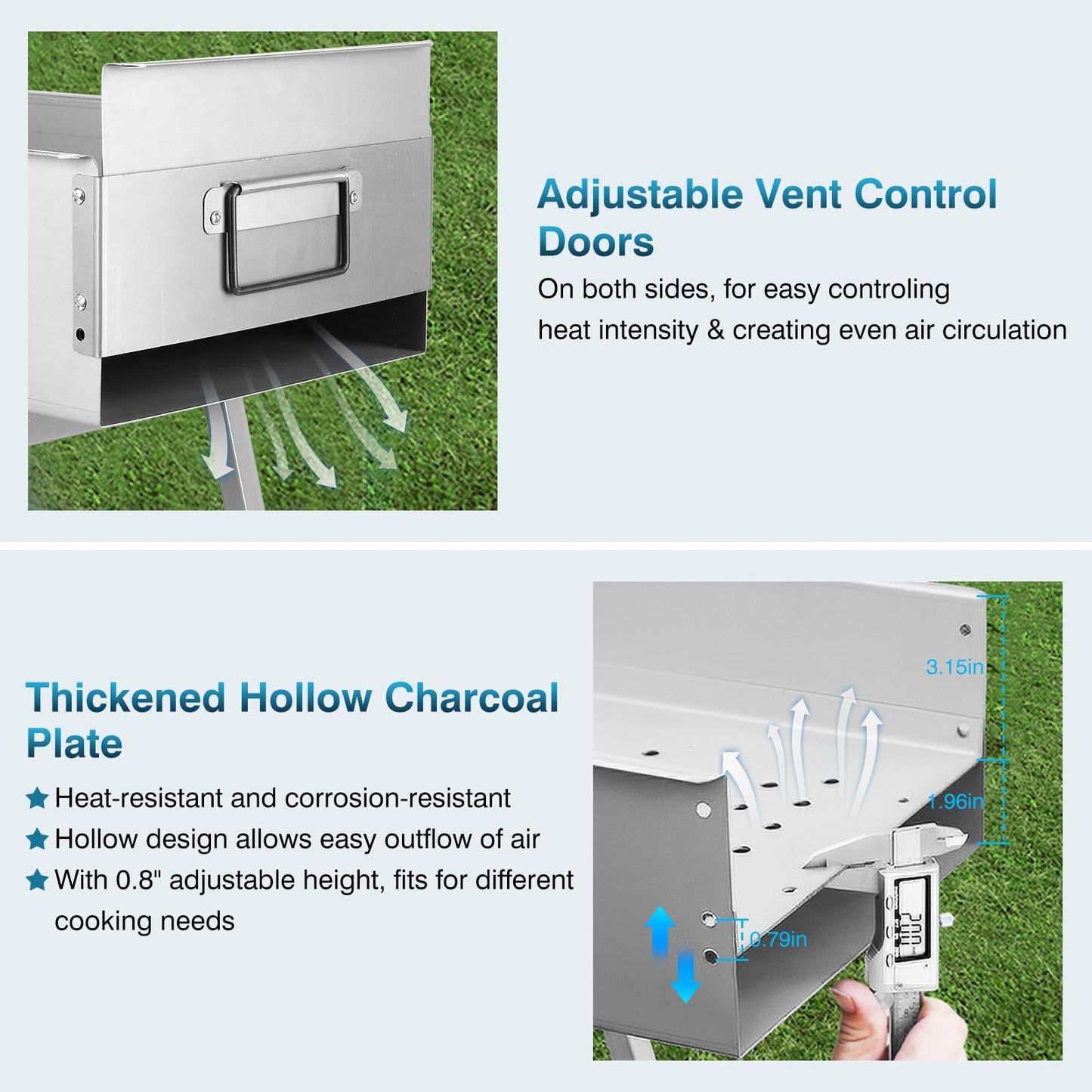 IRONWALLS Portable Charcoal Grill Outdoor Cooking, 32”L x 10”W Folded Camping Barbecue Grill with Storage Shelf, Metal Kebab Skewers, Rectangular Lamb Skewer Grill for Backyard Party Picnic Travel