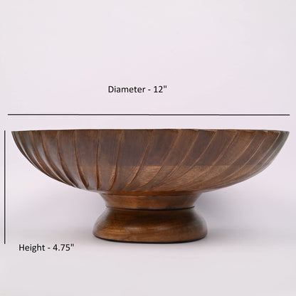 EDHAS Mango Wood Decorative Wooden Bowl Hand Carved Home Decor for Dining Table Center, Living Room, Kitchen Décor (12" x 12' x 4.75")