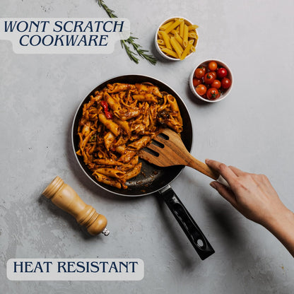 Lavaux Designs Wooden utensils for cooking set of 8, Natural Acacia Wood spoons and spatula set, Non-stick, Durable, Eco- friendly and safe kitchen cooking spoon | white handles | 12 inch each