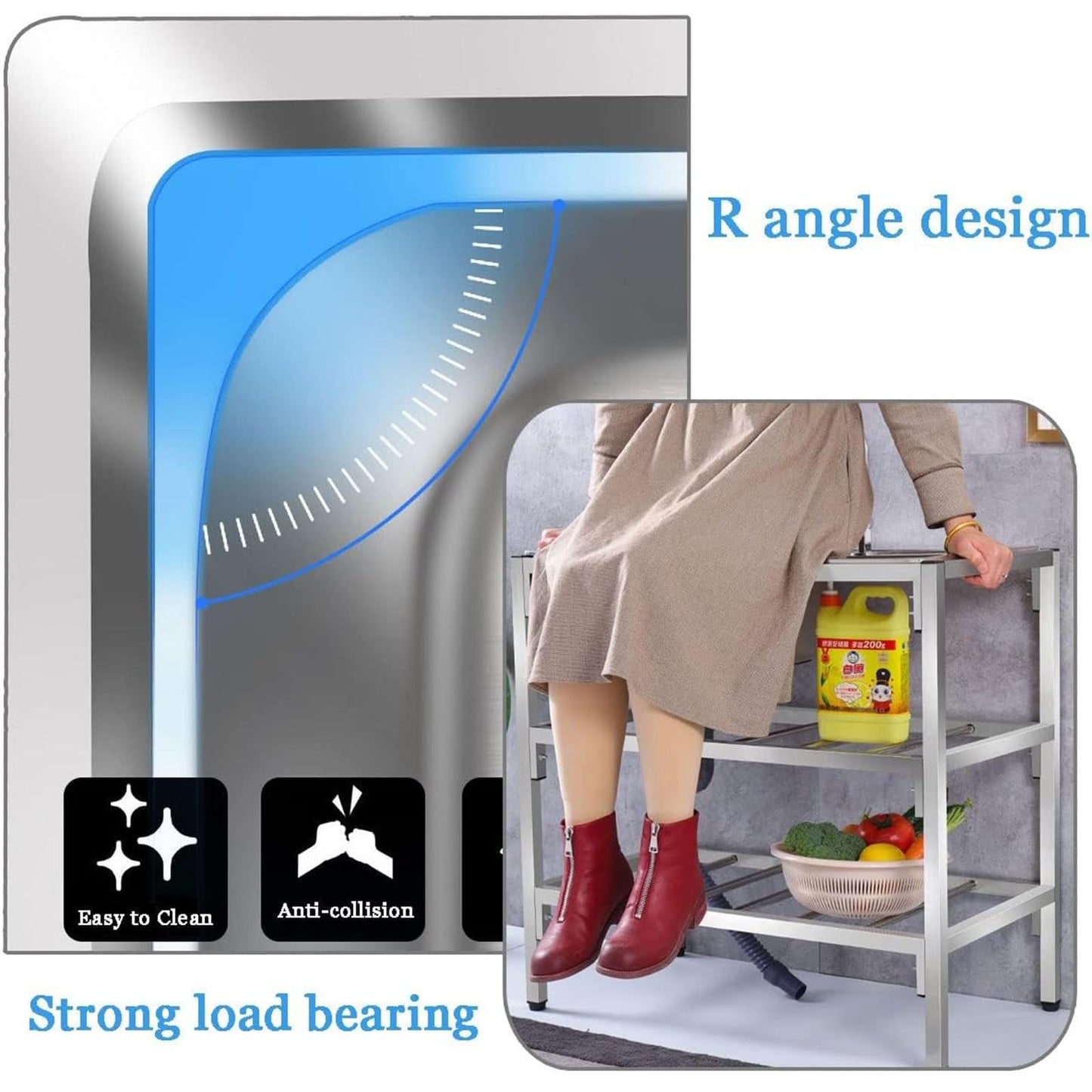 Free Standing Utility Sink Stainless Steel Outdoor Laundry Tub, Single Bowl Washing Hand Basin Station Sink, with Storage Shelves for Camping,Garage,Restaurant,Kitchen,Bar,Garage,Backyard Handwashing