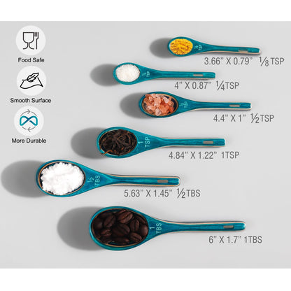 6pcs Measuring Spoons Set, Unique Pakkawood Measuring Spoons Includes 1/8 tsp, 1/4 tsp, 1/2 tsp, 1 tsp, 1/2 tbsp & 1 tbsp for Cooking & Baking, Cute Kitchen Gadgets Gift(Turquoise Blue)