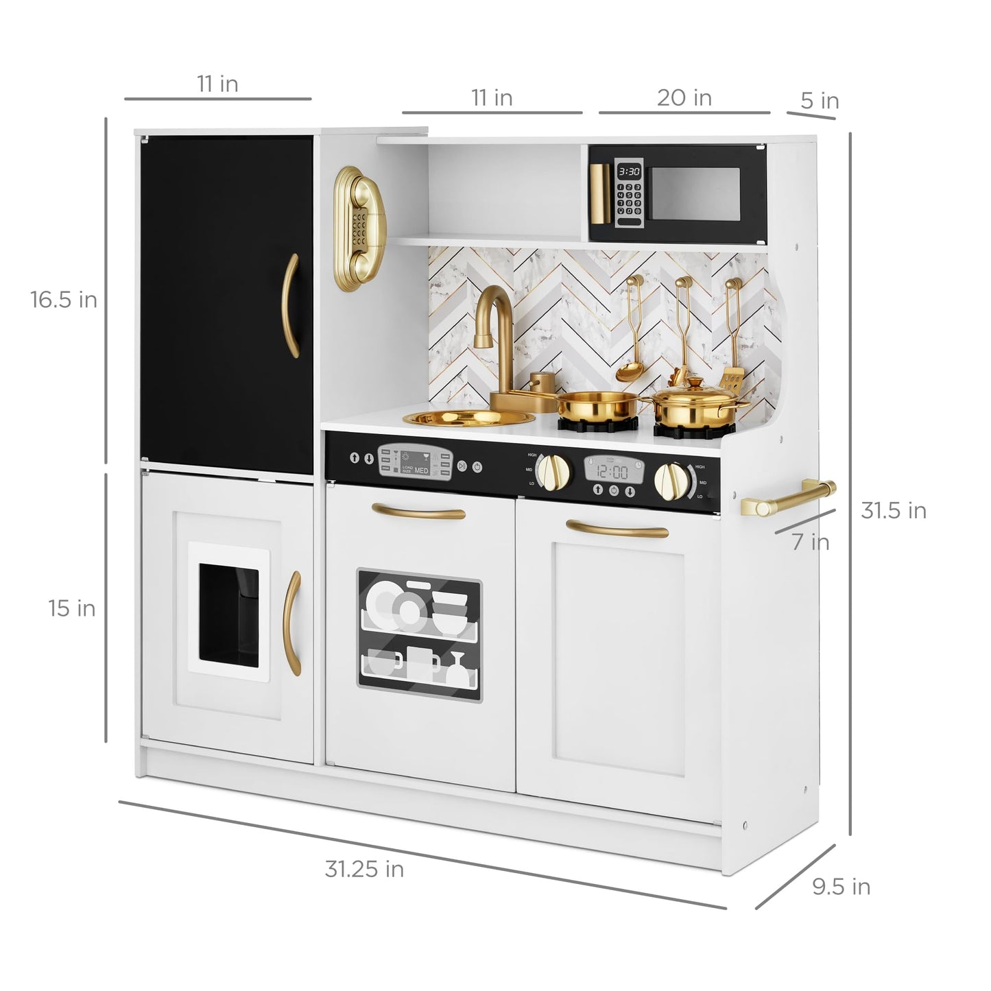 Best Choice Products Pretend Play Kitchen Wooden Toy Set for Kids w/Realistic Design, Telephone, Utensils, Oven, Microwave, Sink - White Bevel