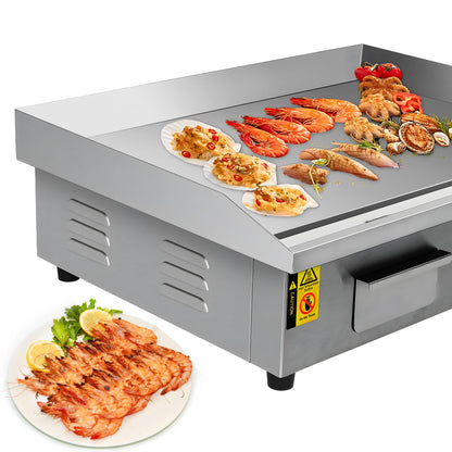 22inch 110V Commercial Electric Griddle 1600W Countertop Flat Top Griddle, Stainless Steel Teppanyaki Grill, 122-572℉ Adjustable Temp Control for Restaurant Kitchen