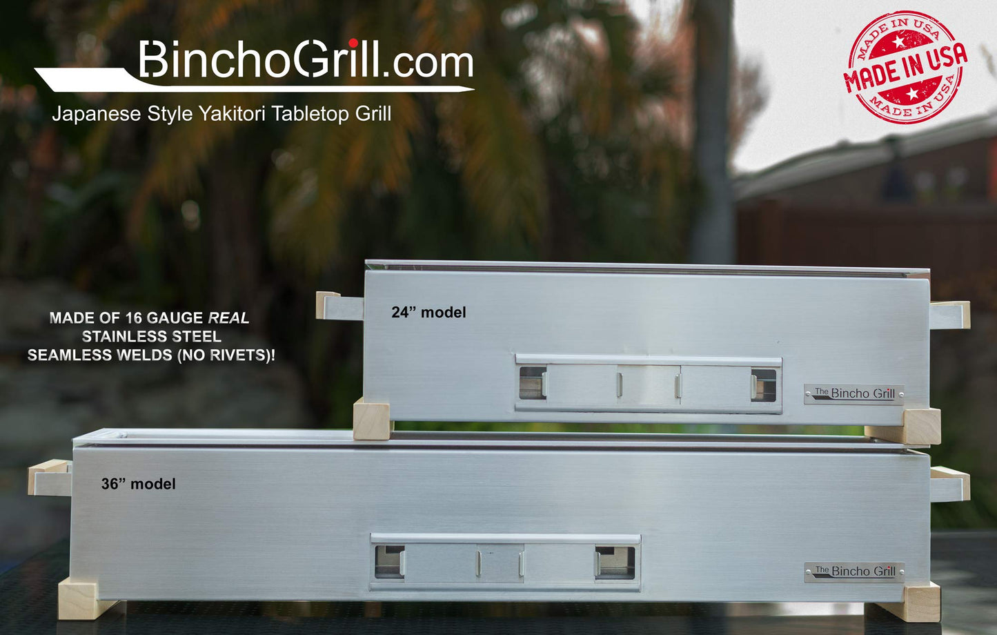 Bincho Grill GR915L Yakitori Charcoal Grill, 36” Japanese Style Tabletop Robata BBQ – Stainless Steel, Commercial Grade, Hibachi for Skewers – Authentic, Heavy-Duty, Rust-Resistant