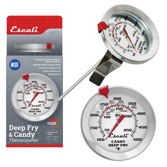 Escali AHC1 Stainless Steel Deep Frying and Candy Thermometer with Pot Clip, 5-Inch Probe with Candy Temperature Zones, NSF Certified