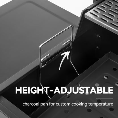 Grills House 24-Inch Charcoal Grill with Foldable Side Tables, Movable BBQ Grill with 470 Sq. In. Cooking Area for Backyard, Patio and Parties, Black, CD1824EH-SC