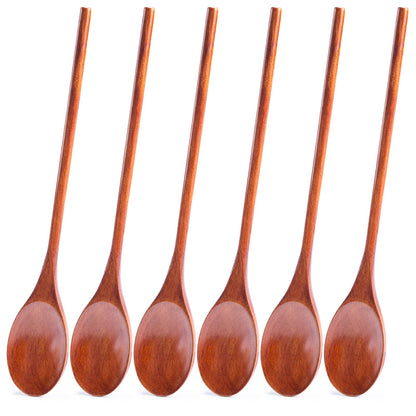 HANSGO Wooden Spoons for Cooking, 12 Inch Mixing Wood Spoon with Long Handle Serving Utensil Set for Kitchen Cooking and Stirring, 6PCS