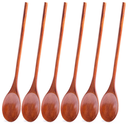 HANSGO Wooden Spoons for Cooking, 12 Inch Mixing Wood Spoon with Long Handle Serving Utensil Set for Kitchen Cooking and Stirring, 6PCS