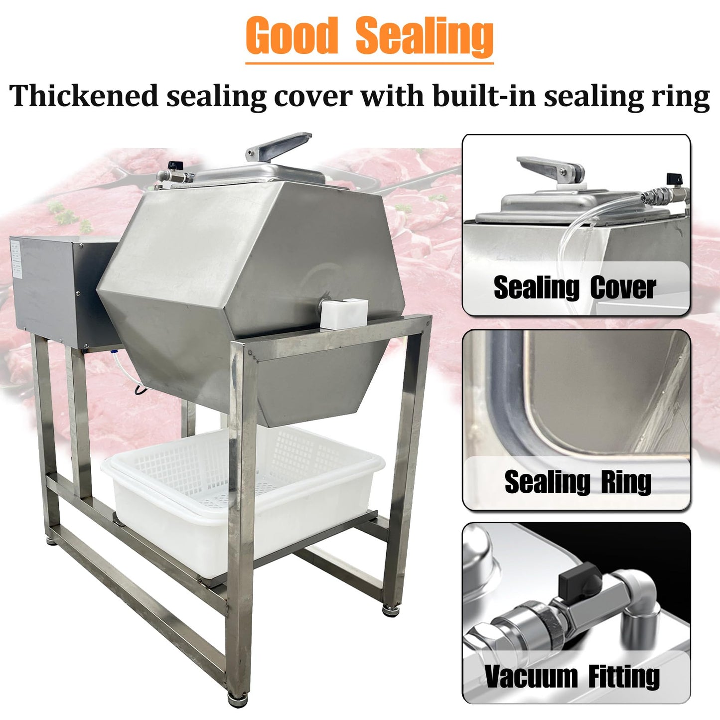 TECHTONGDA Meat Tumbler Marinator 42L Vegetable Tumbler Marinating Machine, Food Vacuum Curing Machine with Timing Controlled, Bidirectional Rotation, Fast Marination for Professional Kitchens